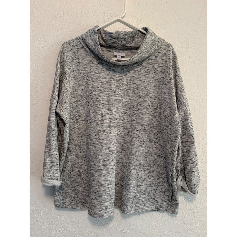 Pure Jill J. Jill Grey Space Dye Cowl Neck Cotton Sweatshirt Pockets L